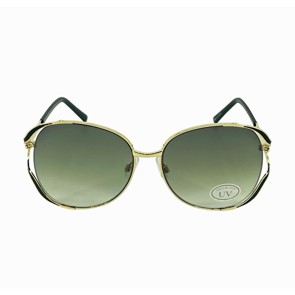 Women's Gold Black Oversized Sunglasses Green Gradient Lens Chain Y2K Glam UV